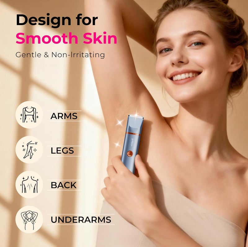 Kaphio Bikini Trimmer for Women Pubic Hair: 2 in 1 Electric Razors for Women - IPX7 Waterproof Lady Shaver for Travel & Home Use (Blue-Gold) - Image 2